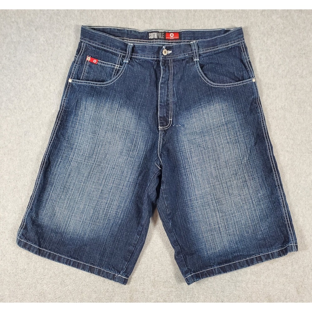 Vintage Southpole Baggy Denim Shorts Dark Wash Mens 38 Y2K Streetwear 14" Inseam